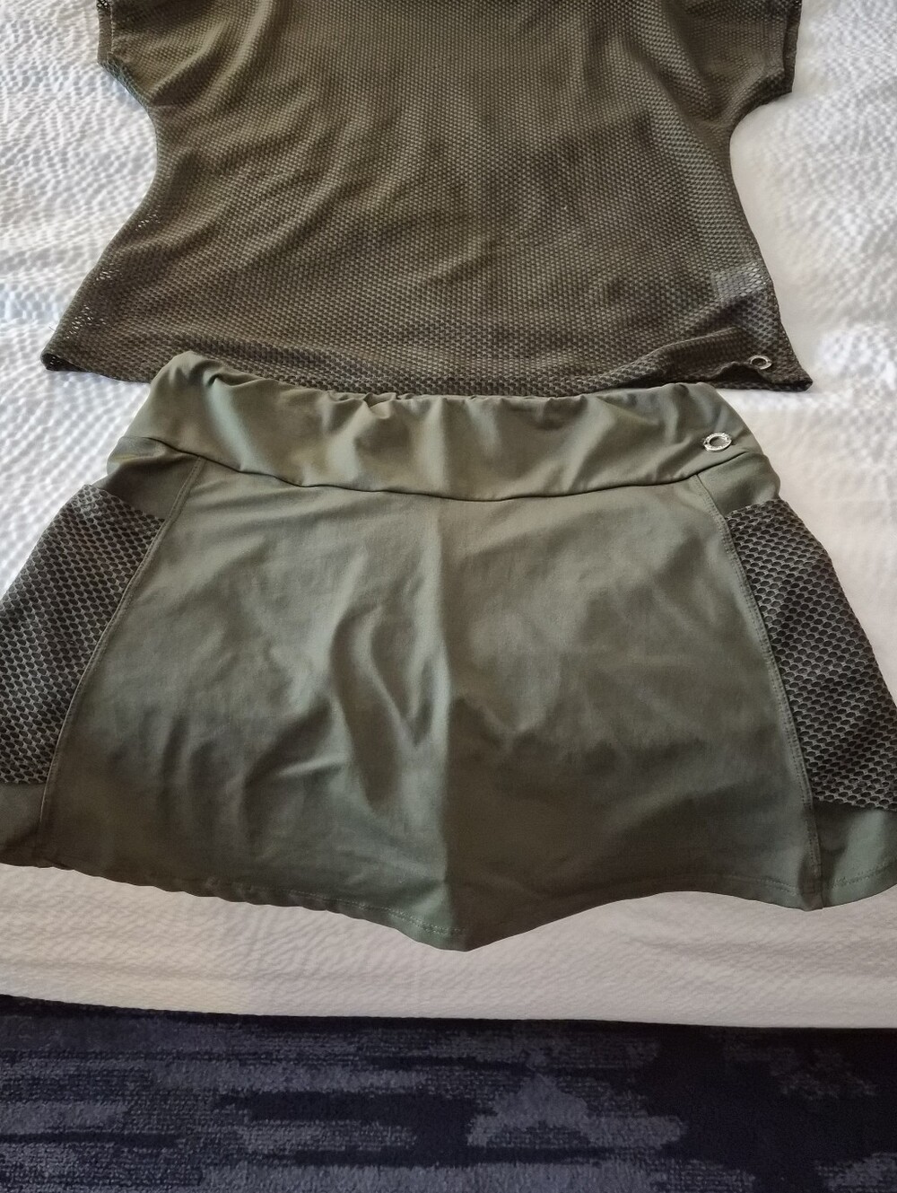 2 Piece BlueFish Olive Green Fearless Tennis Skirt-L w/ Net Pullover Shirt -M - Picture 9 of 11